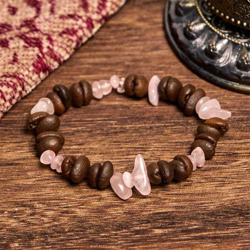 Buddhist Blessing Handmade Natural Coffee Beans Amethyst Citrine Amazonite Irregular Crystal Bracelet