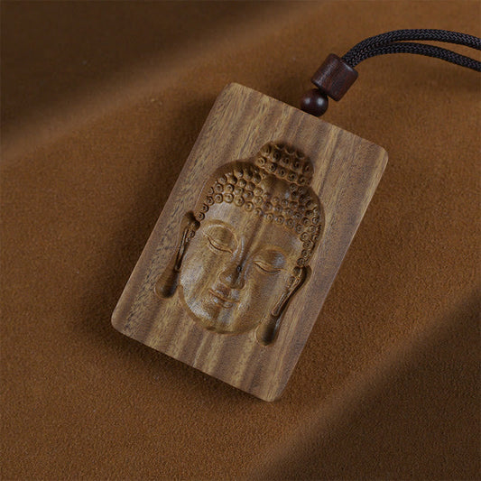 Buddhist Blessing Green Sandalwood Buddhist Blessing  Symbol Positive Necklace Pendant