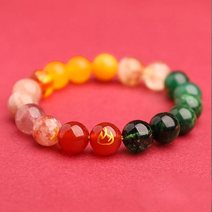 Buddhist Blessing Five Elements Various Agate Crystal Green Strawberry Quartz Sun Stone Wealth Bracelet