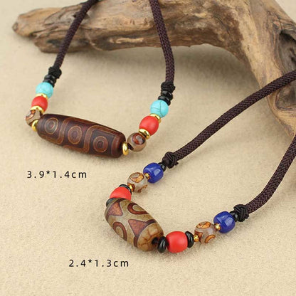 Buddhist Blessing Tibetan Nine-Eye Dzi Bead Three-eyed Dzi Bead Protection String Necklaces Pendant
