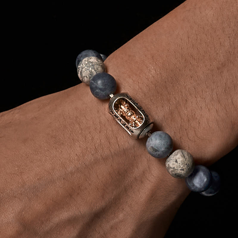 Buddhist Blessing Natural Sodalite Grey Jasper Om Mani Padme Hum Harmony Bracelet