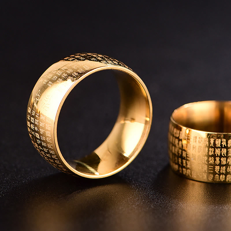 Buddhist Blessing Tibetan Seal Heart Sutra Titanium Steel Balance Ring