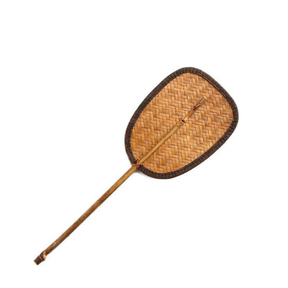 Buddhist Blessing Summer Retro Chinese Style Handmade Bamboo Woven Round Banana Shape Long Handle Fan