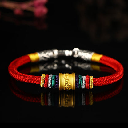 Buddhist Blessing Tibet 999 Gold Om Mani Padme Hum Handmade Eight Thread Peace Knot Luck Bracelet