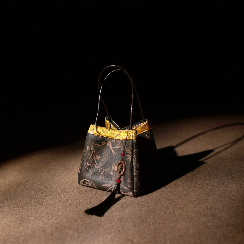 Buddhist Blessing Plum Flower Bamboo Branches Embroidery Tassel Xiangyunsha Silk Shoulder Bag Hangbags