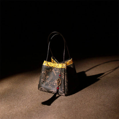 Buddhist Blessing Plum Flower Bamboo Branches Embroidery Tassel Xiangyunsha Silk Shoulder Bag Hangbags