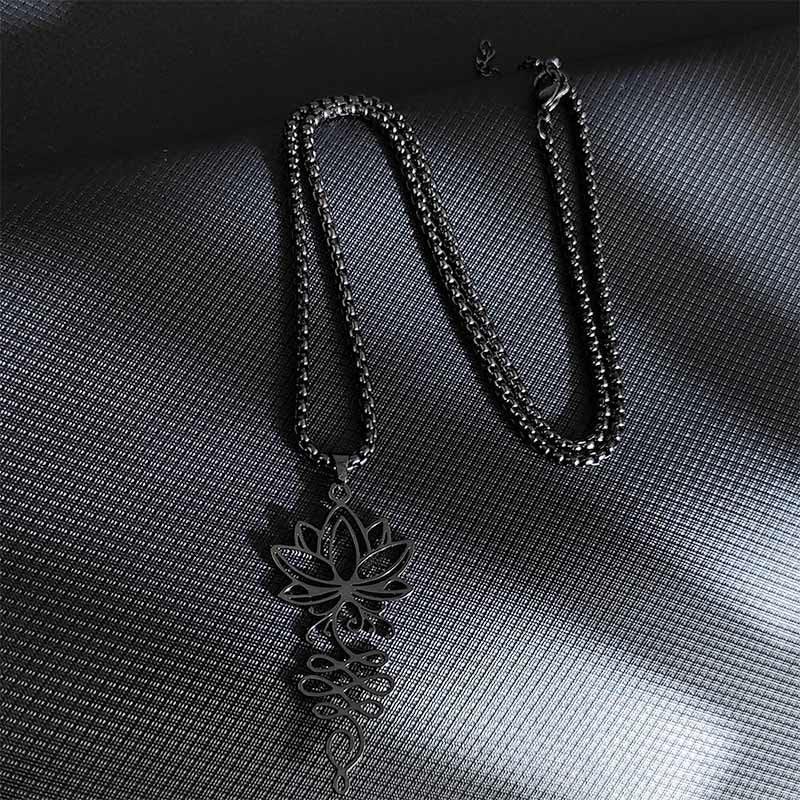 Buddhist Blessing Lotus Vines Design Chakra Symbol Stainless Steel Enlightenment Necklace Pendant
