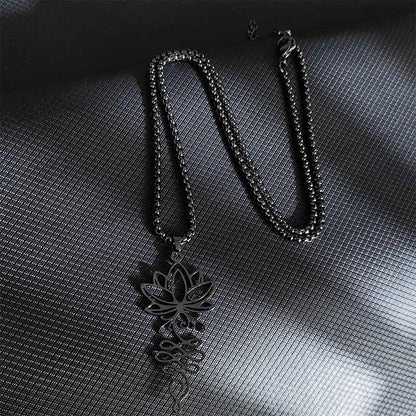 Buddhist Blessing Lotus Vines Design Chakra Symbol Stainless Steel Enlightenment Necklace Pendant