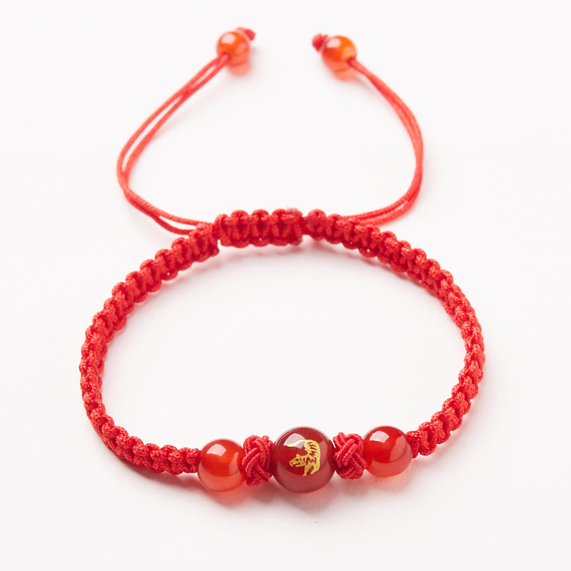 Buddhist Blessing Natural Red Agate Chinese Zodiac Red String Braided Protection Luck Bracelet