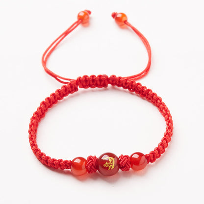 Buddhist Blessing Natural Red Agate Chinese Zodiac Red String Braided Protection Luck Bracelet