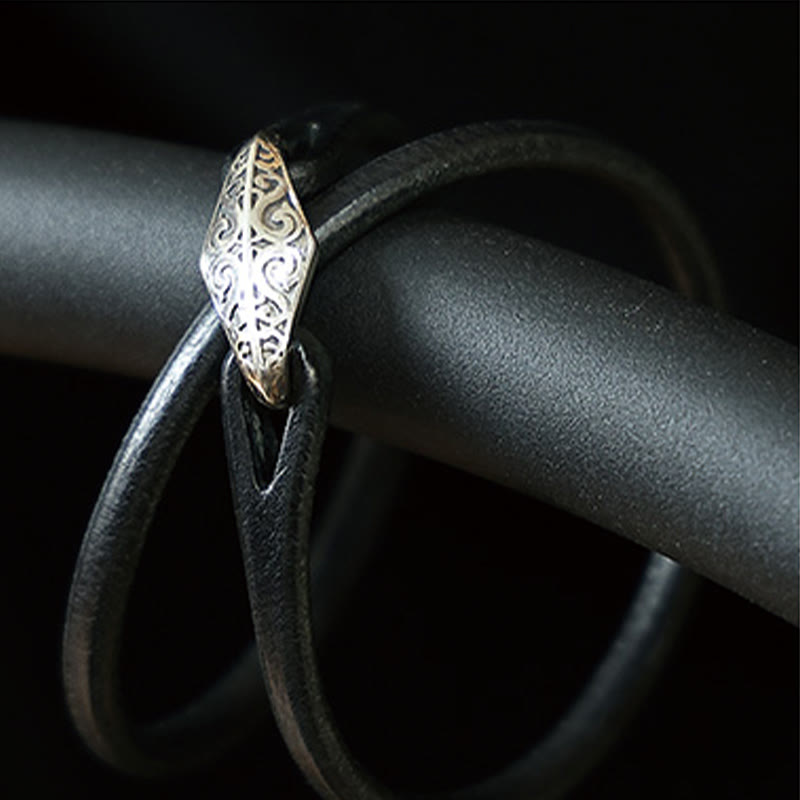 Buddhist Blessing 925 Sterling Silver Leather Multi-turn Protection Bracelet