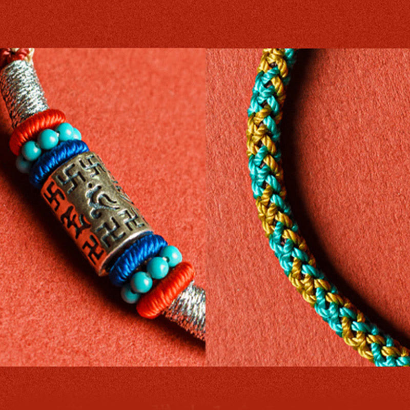 Buddhist Blessing Colorful String Six True Words 925 Silver Focus Bracelet