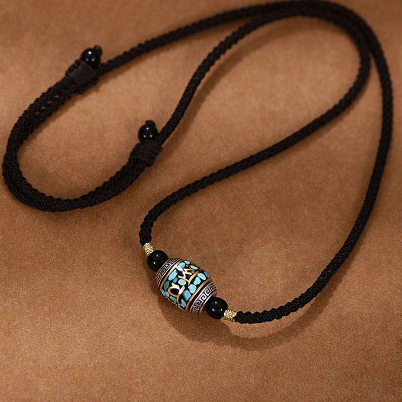 Buddhist Blessing Tibet Om Mani Padme Hum Dzi Bead Pattern Protection Rotatable Necklace Pendant