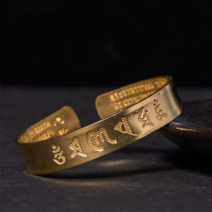 Buddhist Blessing Six True Words 'om Mani Padme Hum' Heart Sutra Copper Brass Inner Peace Cuff Bracelet Bangle