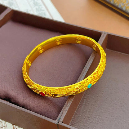 Buddhist Blessing Copper Plated Gold Flowers Leaves Luck Bracelet Bangle