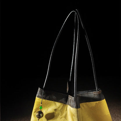 Buddhist Blessing Retro Flower Butterfly Bird Embroidery Bead Tassel Mulberry Silk Jacquard Xiangyunsha Silk Shoulder Bag Hangbags