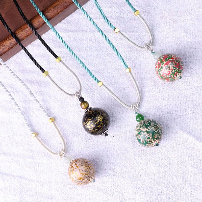 Buddhist Blessing Ebony Wood Colorful Lacquer Craft Bead Calm Necklace Pendant