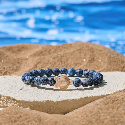Buddhist Blessing Natural Stone Sea Turtle Turquoise Crackle Agate Wisdom Bracelet