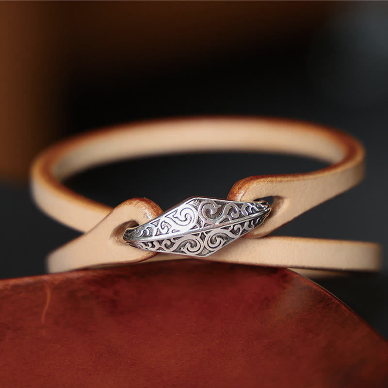 Buddhist Blessing 925 Sterling Silver Leather Multi-turn Protection Bracelet