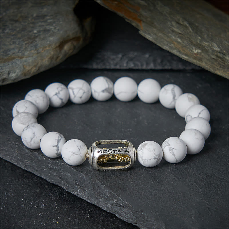 Buddhist Blessing Natural White Turquoise Bead Om Mani Padme Hum Blessing Bracelet