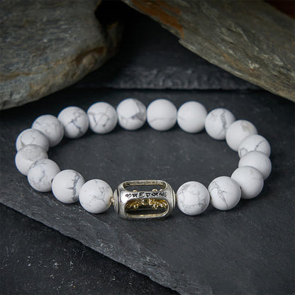 Buddhist Blessing Natural White Turquoise Bead Om Mani Padme Hum Blessing Bracelet