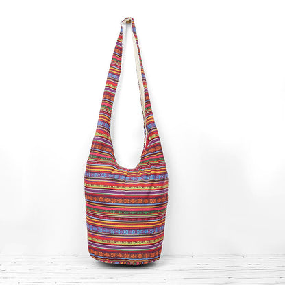 Buddhist Blessing Cotton Stripes Pattern Crossbody Bag Shoulder Bag