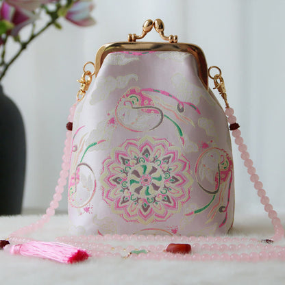 Buddhist Blessing Retro Chinese Embroidery Pearl Chain Crossbody Bag Shoudler Bag