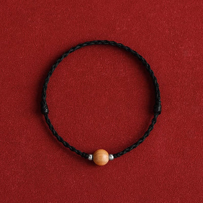 Buddhist Blessing Natural Peach Wood Bead Luck Braided Bracelet Anklet
