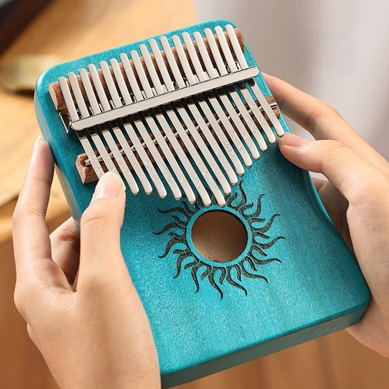 Buddhist Blessing Kalimba 17/21 Keys Thumb Piano Sun Pattern Maple Wood Beginners Portable Finger Piano