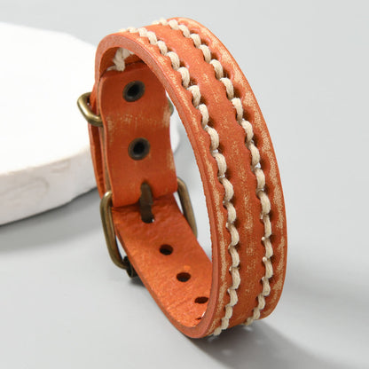 Buddhist Blessing Vintage Leather Adjustable Buckle Strengthen Bracelet