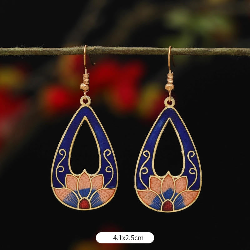 Buddhist Blessing Lotus Butterfly Flower Alloy Copper Enlightenment Drop Earrings
