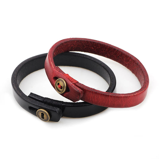 Buddhist Blessing Vintage Plain Leather Button Buckle Confidence Bracelet