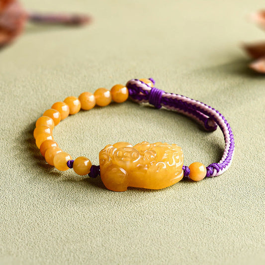 Buddhist Blessing Golden Silk Jade Beads PiXiu Wealth Bracelet