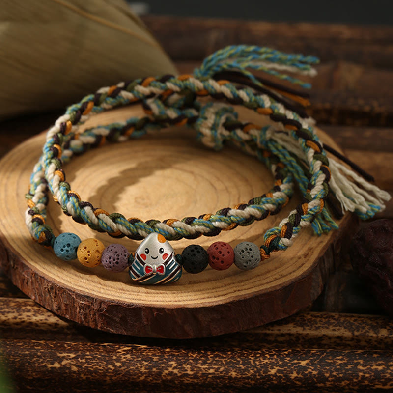Buddhist Blessing Dragon Boat Festival Colorful Rope Lava Rock Fu Character Rice Dumplings Luck Braided Bracelet