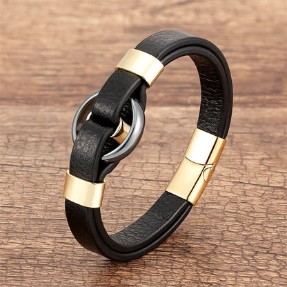 Buddhist Blessing Round Green Aventurine Black Onyx Hematite Agate Rose Quartz Stone Balance Leather Magnetic Buckle Bracelet