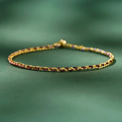 Buddhist Blessing Colorful Rope Luck Coin Bead Abundance Extra Thin Braided Bracelet