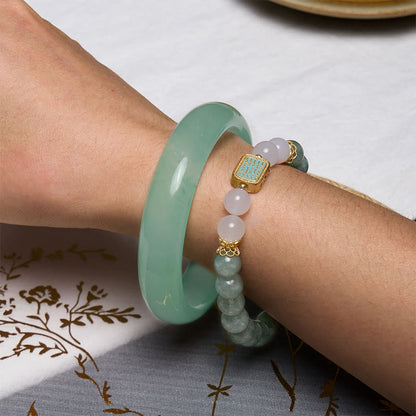 Buddhist Blessing Promote New Beginnings Mint Green Jade Bracelet Bangle Bundle