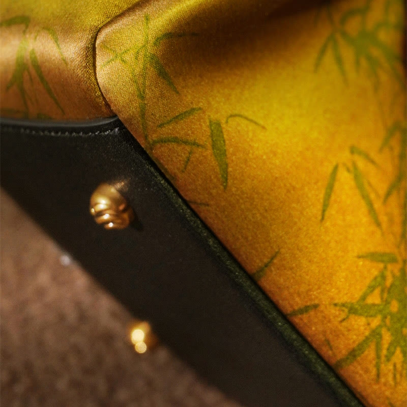 Buddhist Blessing Plum Flower Bamboo Branches Embroidery Tassel Xiangyunsha Silk Shoulder Bag Hangbags