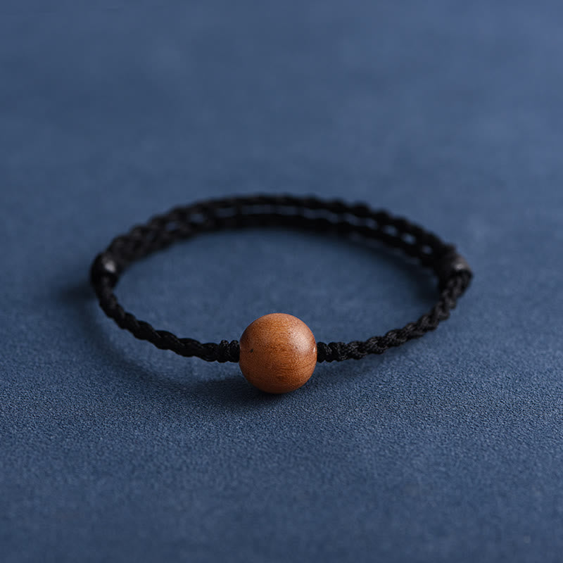 Buddhist Blessing Natural Peach Wood Bead Ward Off Evil Spirits Braided Bracelet