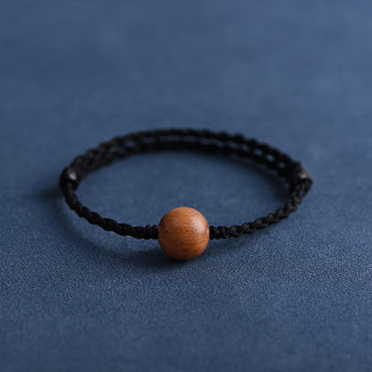 Buddhist Blessing Natural Peach Wood Bead Ward Off Evil Spirits Braided Bracelet