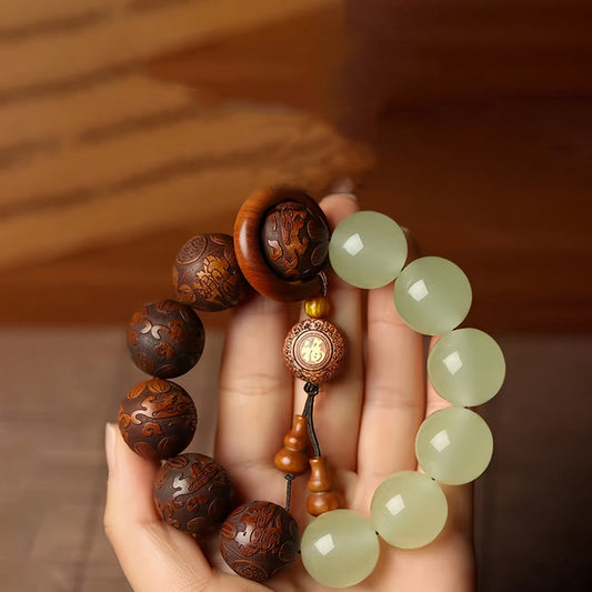 Buddhist Blessing Sappan Wood Engraving Pixiu Fu Character Cure Bracelet