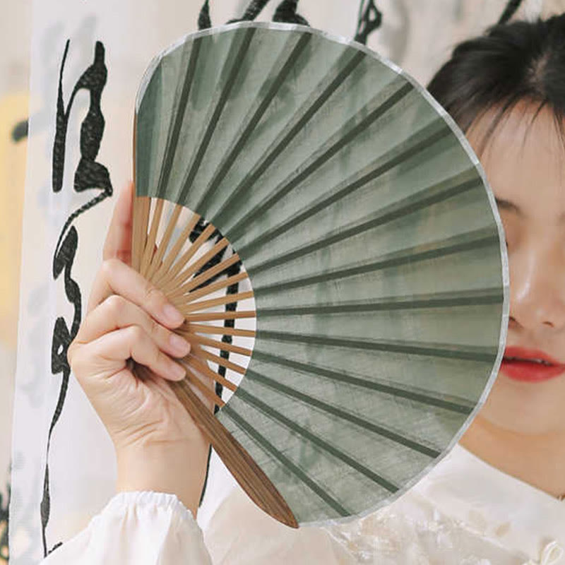 Buddhist Blessing Retro Solid Color Shell Shape Handheld Bamboo Folding Fan