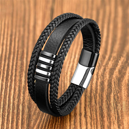Buddhist Blessing Multi-layer Leather Rope Titanium Steel Buckle Balance Bracelet