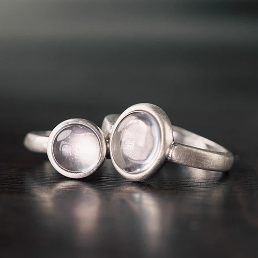 Buddhist Blessing Natural 925 Sterling Silver Pink Crystal Adjustable Warmth Ring