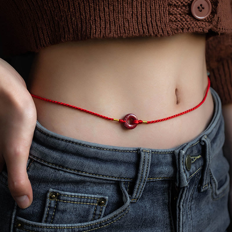 Buddhist Blessing Natural Cinnabar Peace Buckle Blessing Red String Belly Chain