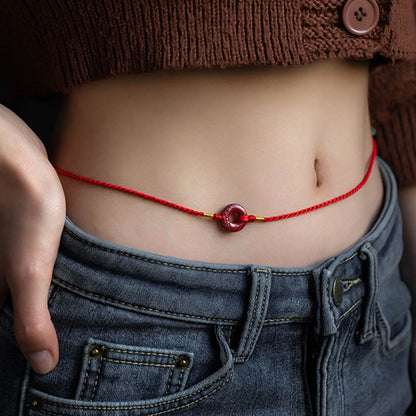 Buddhist Blessing Natural Cinnabar Peace Buckle Blessing Red String Belly Chain