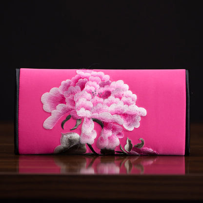 Buddhist Blessing Peony Flower Su Embroidery Journey Shopping Long Purse Handbag