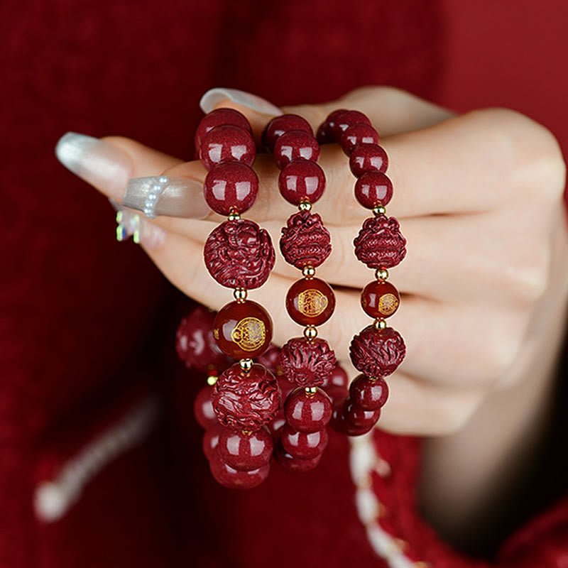 Buddhist Blessing Chinese Zodiac Cinnabar Keep Away Evil Spirits Blessing Bracelet