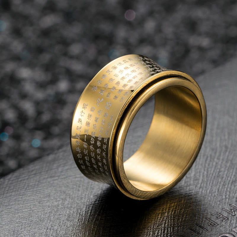 Buddhist Blessing Tibetan Miniature Scriptures Heart Sutra Titanium Steel Spinner Balance Ring