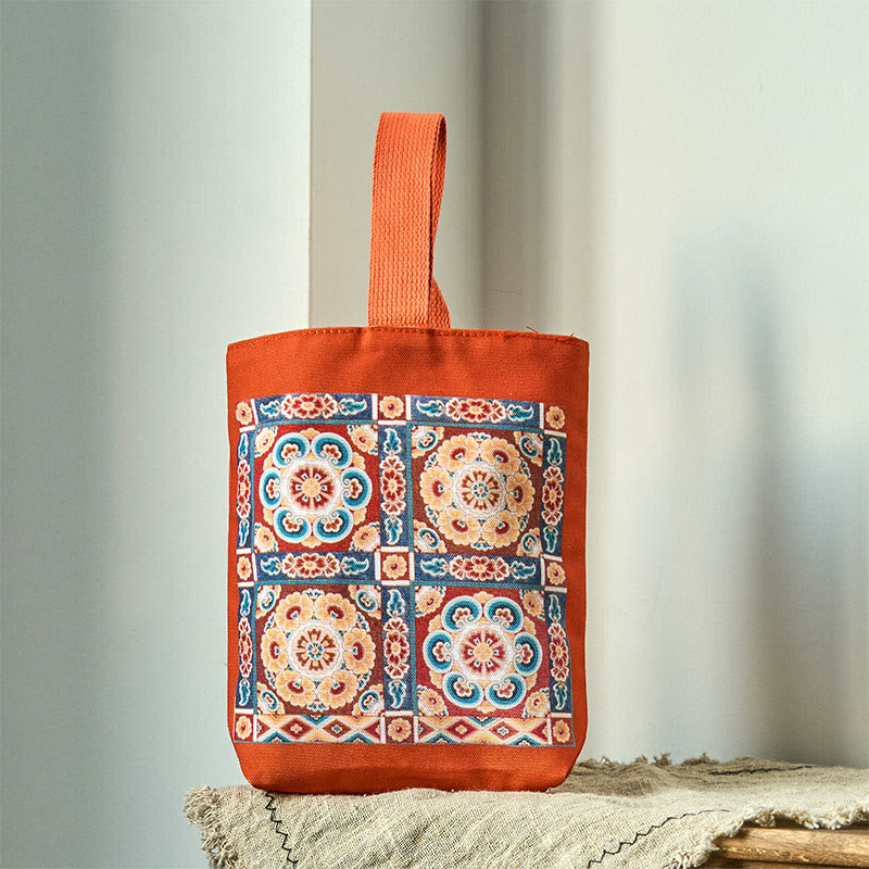 Buddhist Blessing Dunhuang Flying Apsaras Lotus Buddha Statues Canvas Handbag